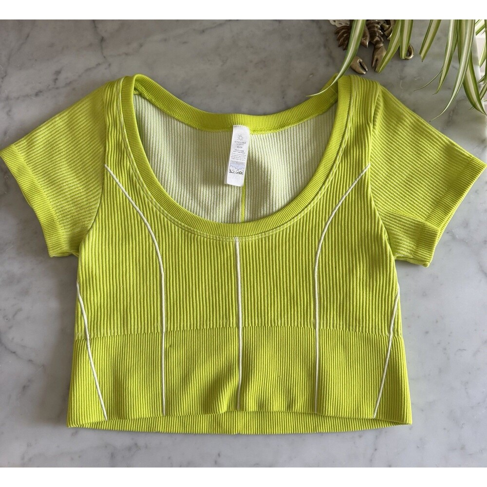 OFFLINE by Aerie Women's Ribbed Cropped Scoop Neck Stretch Tee Green XS